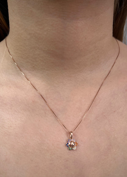 Dije flor con swarovski  0.95gr / Largo 1.6cm — Oro Rosado