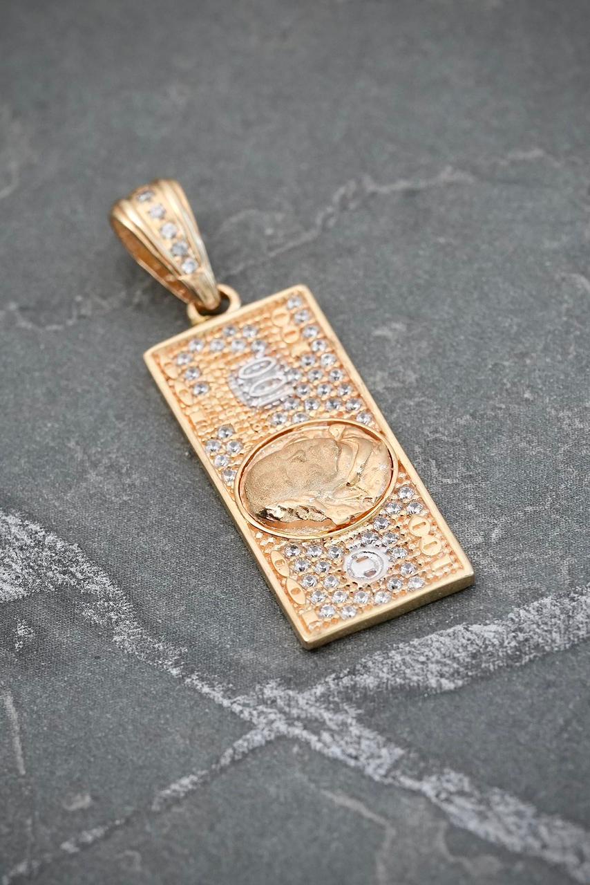 Dije dolar con swarovski blanco 3.7gr / Largo 3.5cm — Oro Amarillo