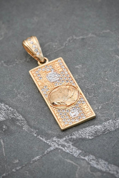 Dije dolar con swarovski blanco 3.7gr / Largo 3.5cm / Oro Amarillo Nac B