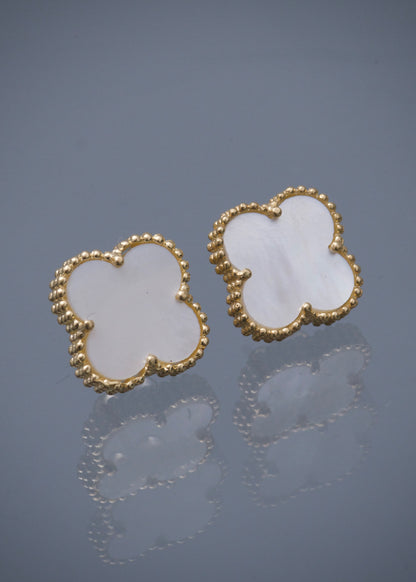 Topos Lucky Clover Piedra Blanca 4.25gr / 1.1cm / 11mm — Oro Amarillo