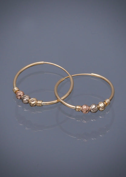 Candongas con bolas diamantadas 1.25gr / Largo 2cm / Tres Oros Nac M