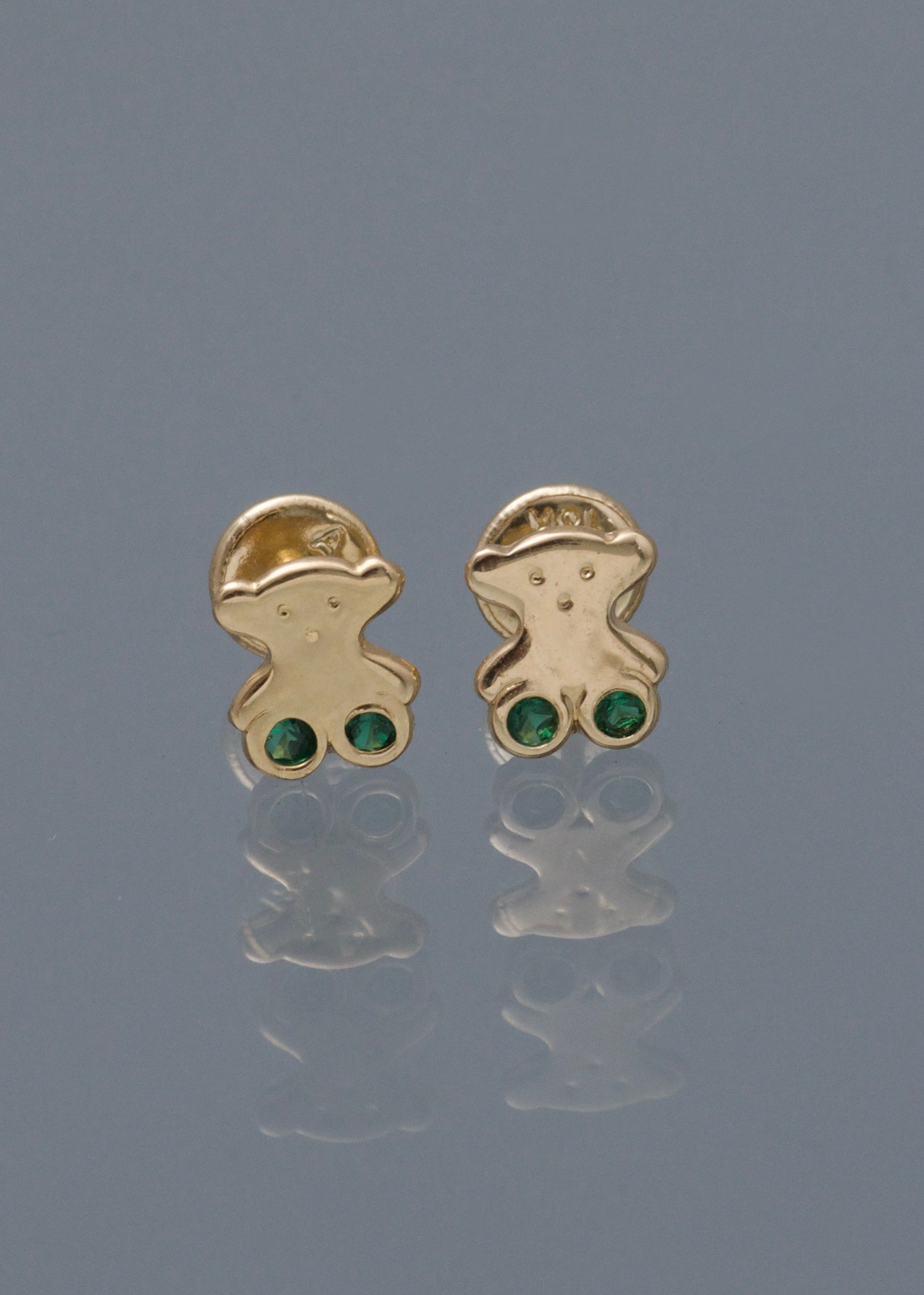 Topos oso th con swarovski verde 0.65gr / Largo 0.7cm / Oro Amarillo Nac P