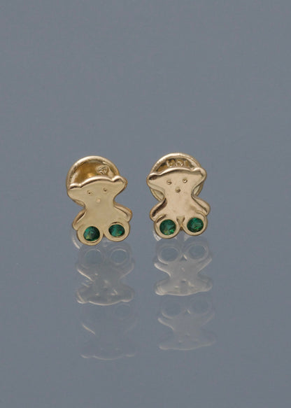 Topos oso th con swarovski verde 0.65gr / Largo 0.7cm / Oro Amarillo Nac P