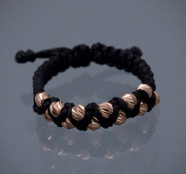 Anillo en hilo negro con bolas diamantadas 0.7gr / Oro Rosado Nac (Joya) P