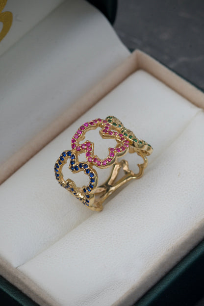 Anillo De Osos TH Con Swarovski Multicolor 4.4gr / Talla: 6 /  Oro Amarillo Nac M