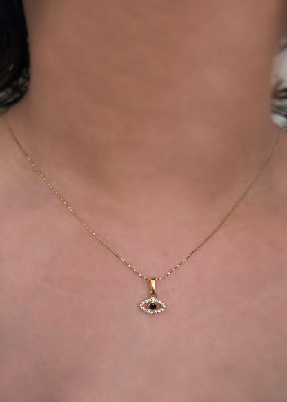 Dije ojo turco con swarovski negro y blanco 0.6gr / Largo 1.3cm / Oro Amarillo Nac*