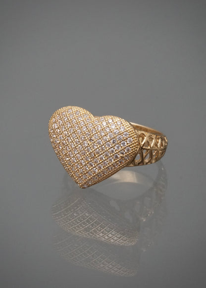 Anillo corazon con swarovski blanco 3.85gr / Talla 6 / Oro Amarillo Nac M