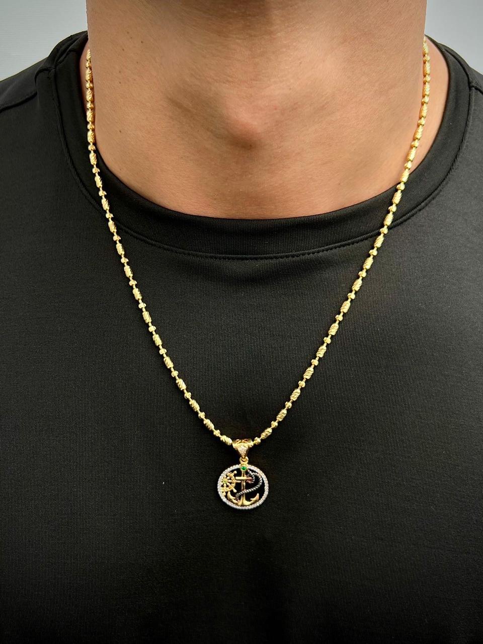 Dije ancla con swarovski verde y blanco 4.3gr / Largo 3.2cm — Oro Amarillo