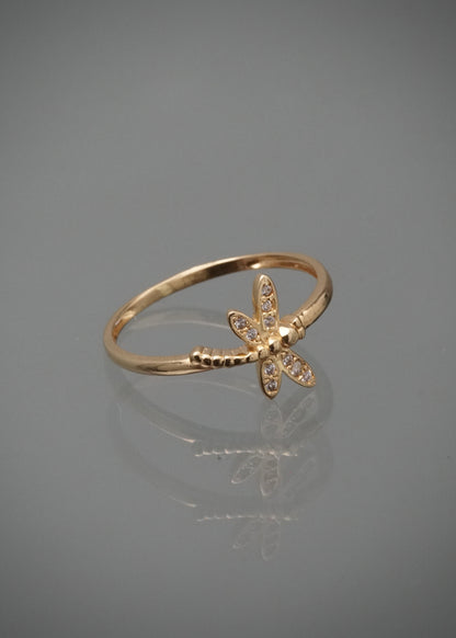 Anillo libelula con swarovski blanco 1.6gr / Talla 8 / Oro Amarillo Nac M