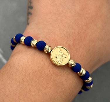 Pulsera en hilo azul con herraje san miguel 2.4gr / Oro Amarillo (Joya)*
