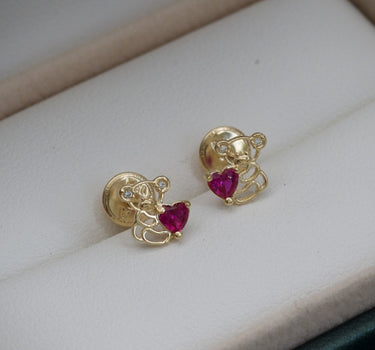 Topos De OSO CON SWarovski Fucsia 0.8gr /  0.7cm / Oro Amarillo Nac M