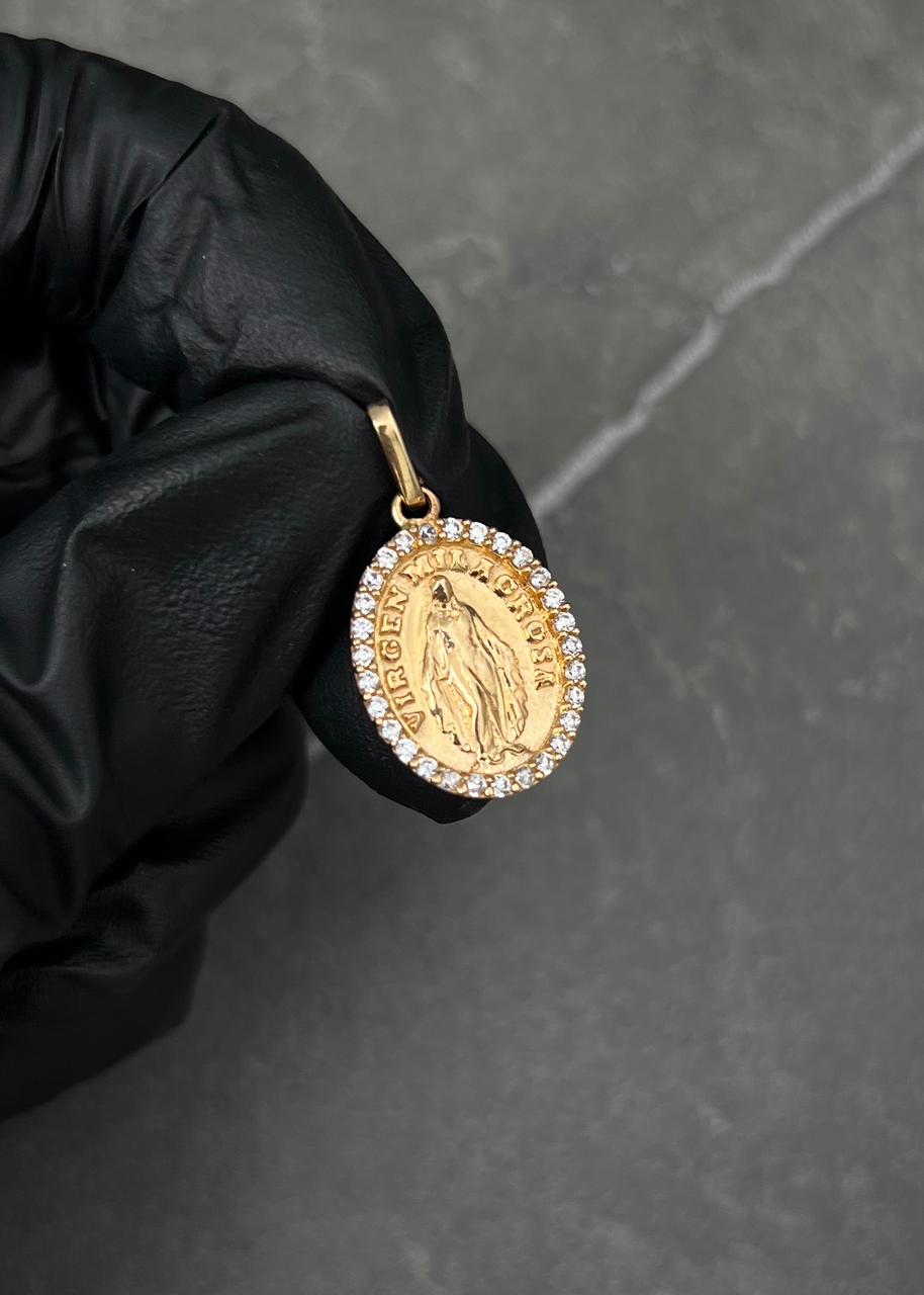 Dije virgen de la milagrosa con swarovski blanco 2.7gr / Largo 2.4cm / Oro Amarillo Nac P