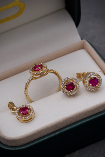 Solitario con swarovski fucsia y blanco 2.25gr / TALLA 5 3/4 / Oro Amarillo Nac P