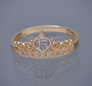 Anillo corona de 15s con swarovski blanco 2.1gr / TALLA 6 3/4 / Oro Amarillo Nac P