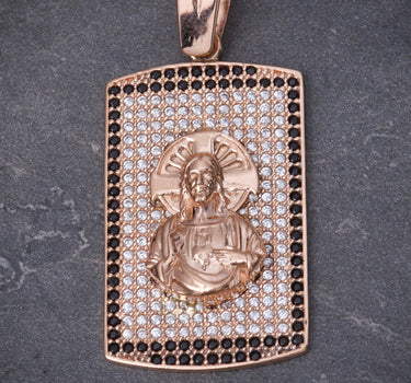 Dije corazon de jesus con swarovski negro y blanco 6.9gr / Largo 4cm / Oro Rosado Nac B