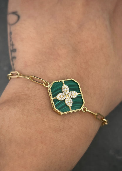 Pulso lucky clover con swarovski blanco 3.65gr / Largo 17cm / Oro Amarillo italy cte M
