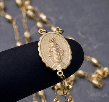 Rosario virgen de la milagrosa diamantado 6.6gr / Largo 65cm / Oro Amarillo italy +2 B
