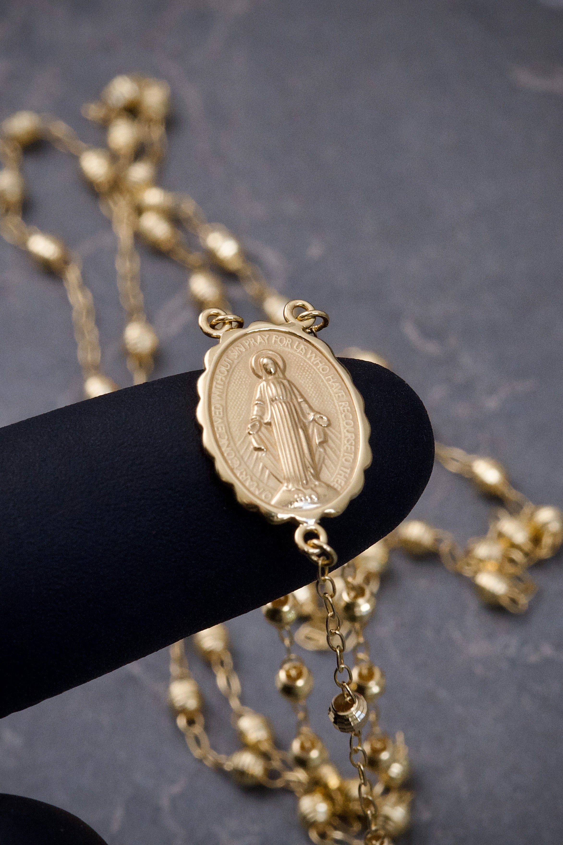 Rosario virgen de la milagrosa diamantado 6.55gr / Largo 65cm / Oro Amarillo italy +2 *