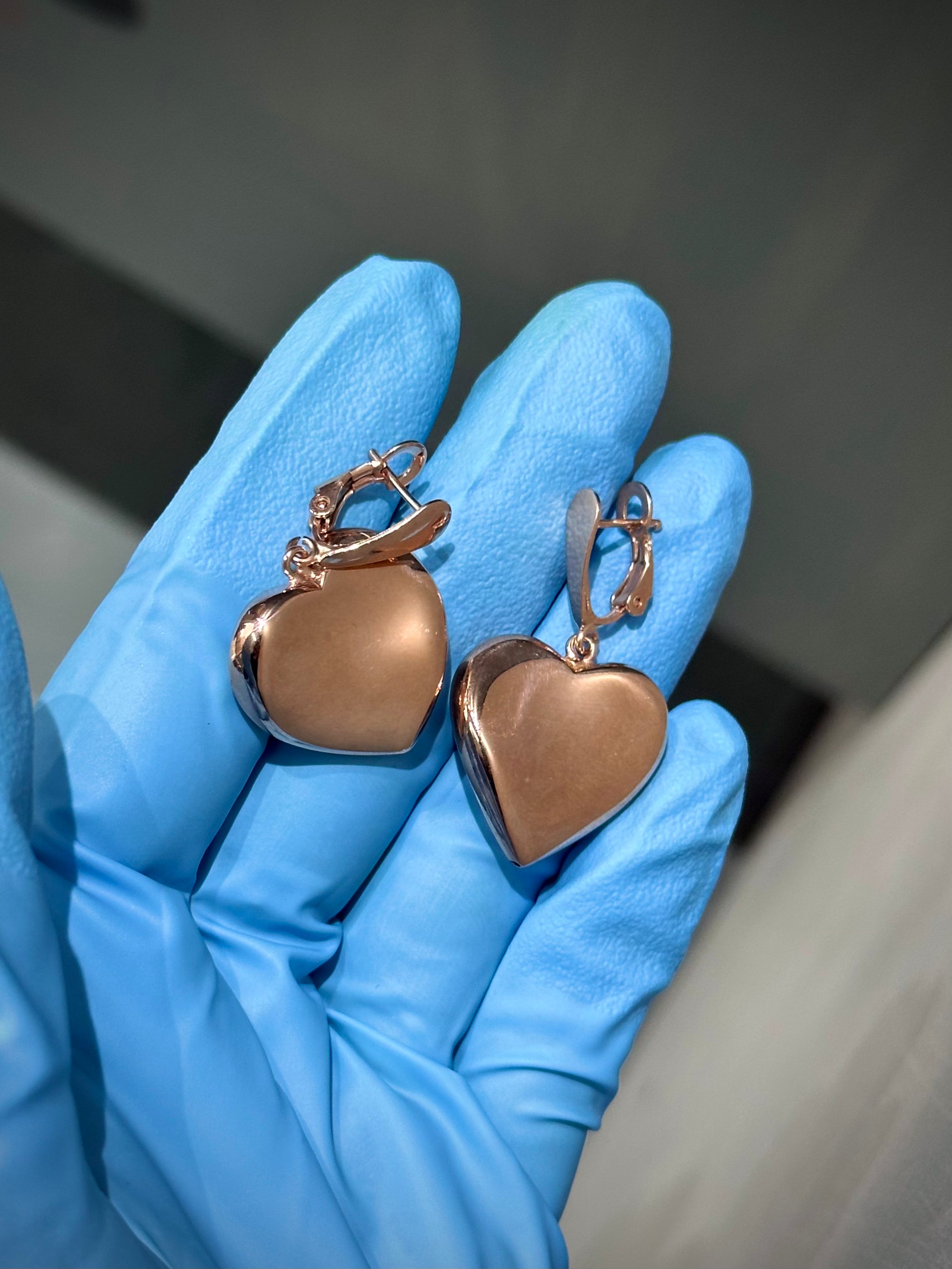 Aretes corazon liso  5.8gr / Largo 4cm / Oro Rosado italy +4 P