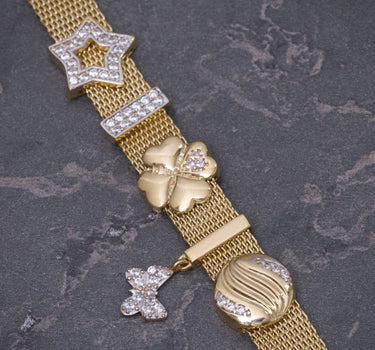 Pulso rustico con swarovski blanco 13.8gr / Largo 18.5cm / Oro Amarillo italy +2 M