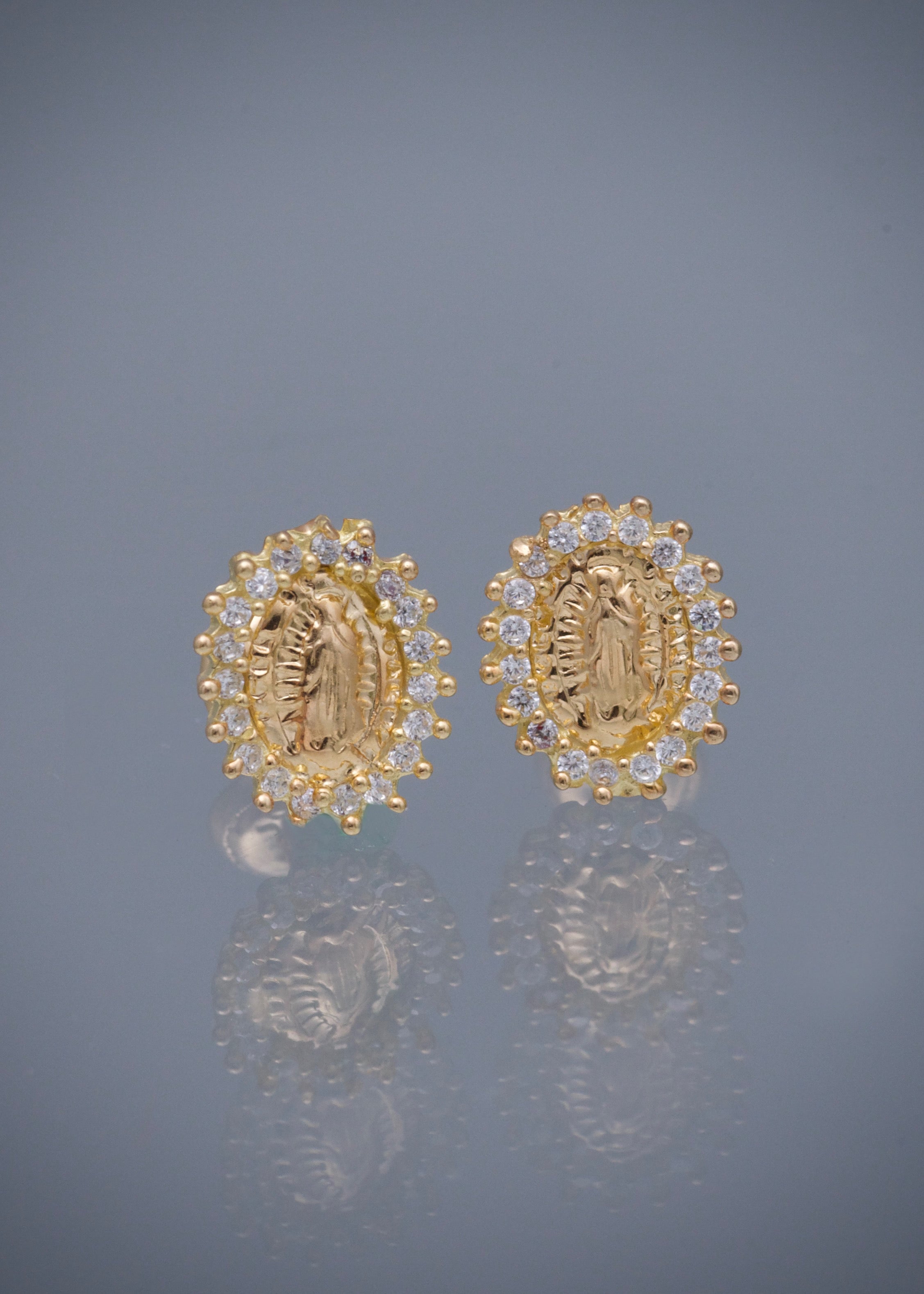 Topos guadalupe con swarovski blanco 1.5gr / Largo 1cm / Oro Amarillo Nac B