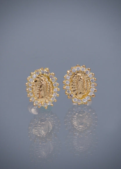 Topos guadalupe con swarovski blanco 1.5gr / Largo 1cm / Oro Amarillo Nac B