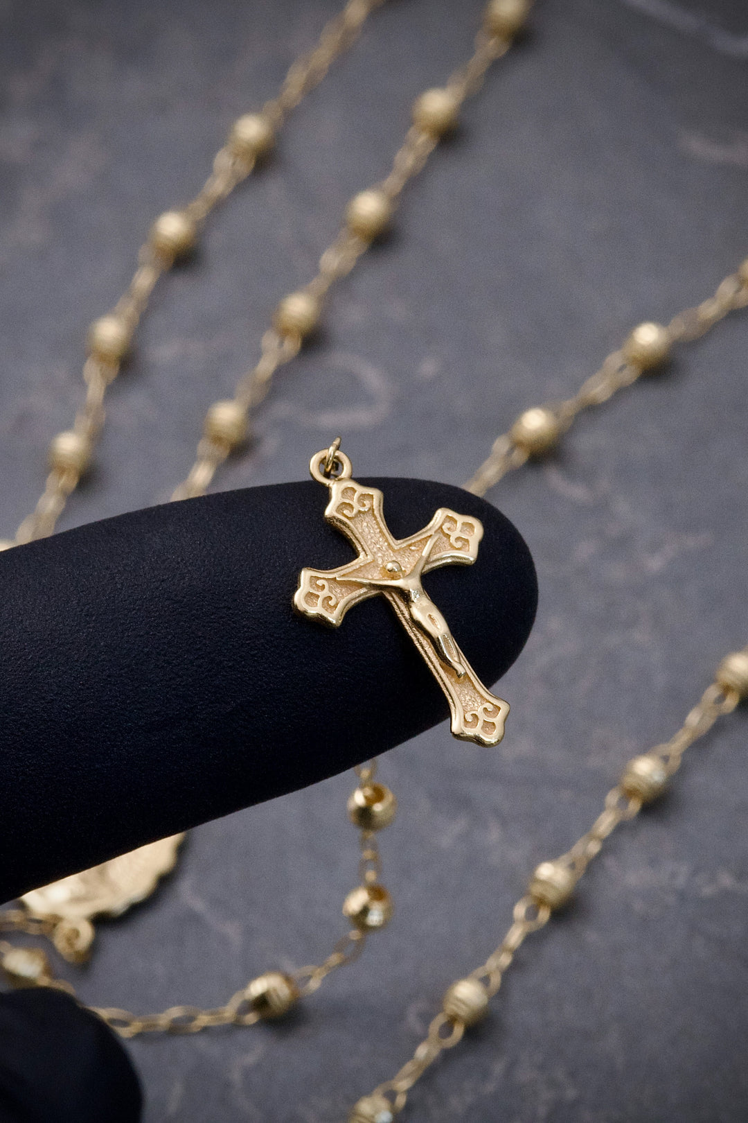 Rosario virgen de la milagrosa diamantado 6.6gr / Largo 65cm — Oro Amarillo