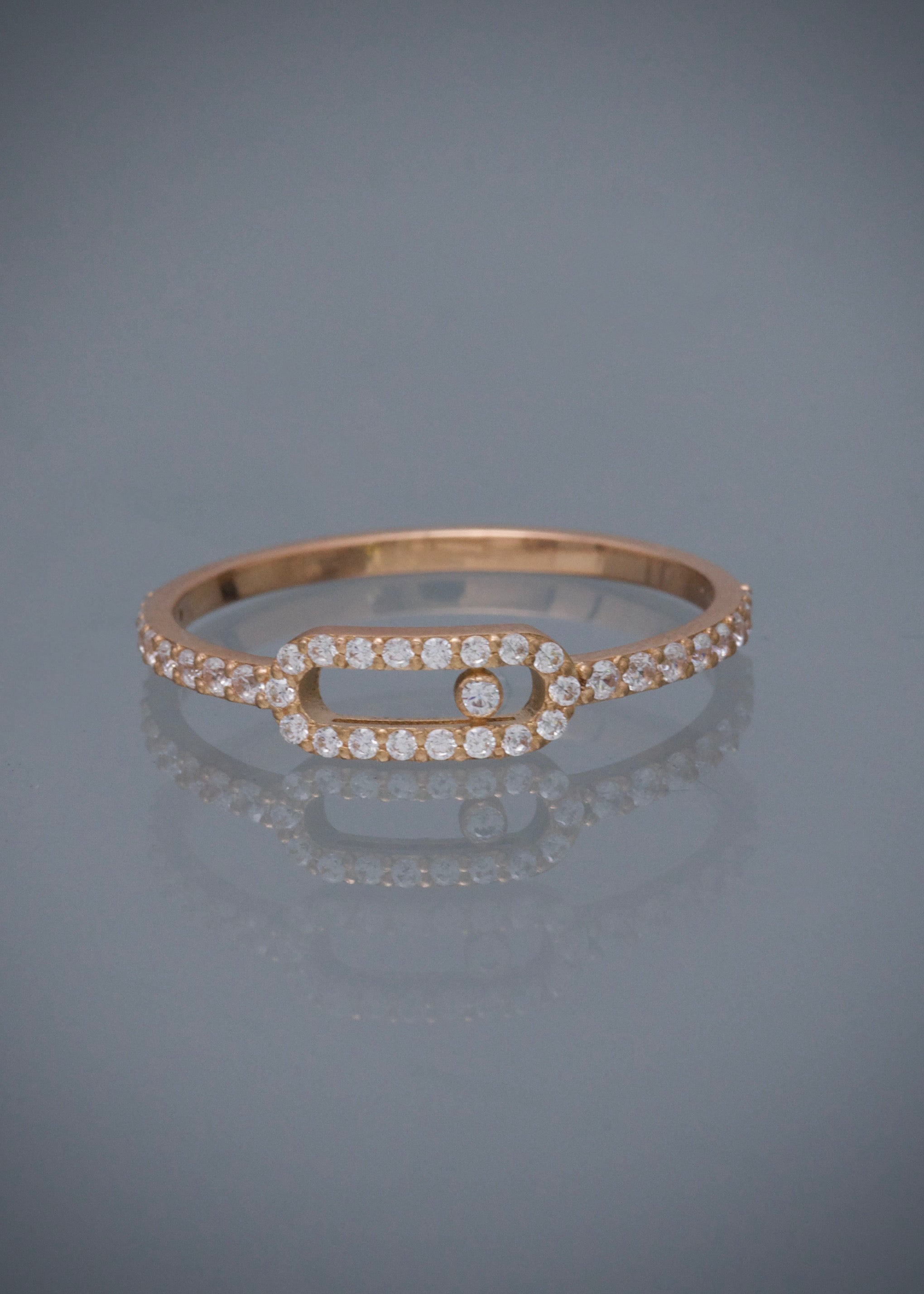 Anillo MK con swarovski blanco 1.3gr / TALLA 7 / Oro Rosado Nac B