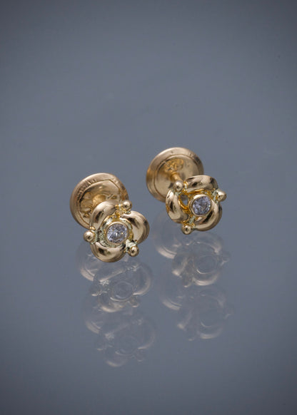 Topos flor con swarovski blanco 0.85gr / Largo 0.6cm / Oro Amarillo Nac B