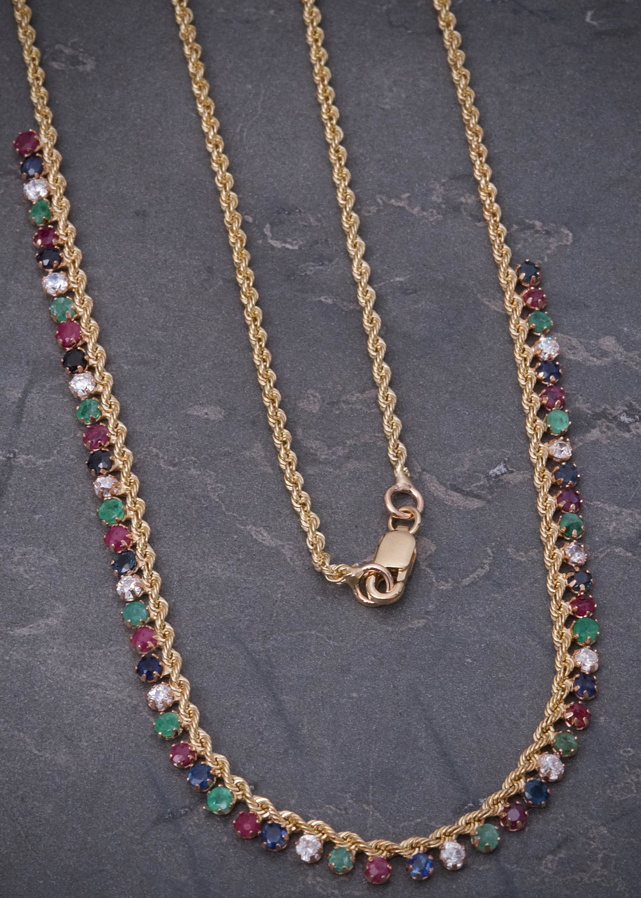 Cadena lazo con swarovski multicolor 9.8gr / Largo 50cm / Oro Amarillo italy +4 M
