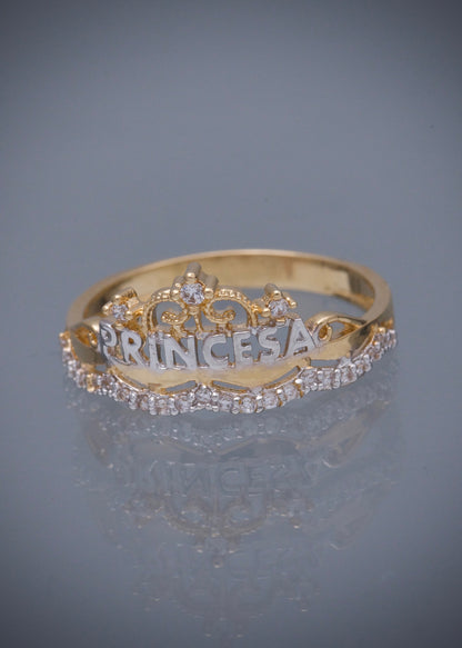 Anillo corana de 15s con swarovski blanco 2.6gr / TALLA 7 1/2  / Oro Amarillo Nac B