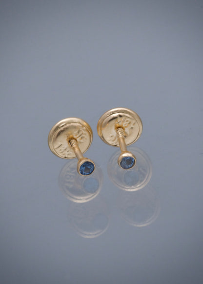 Topos circulo con swarovski azul 0.4gr / Largo 0.22cm / Oro Amarillo Nac P