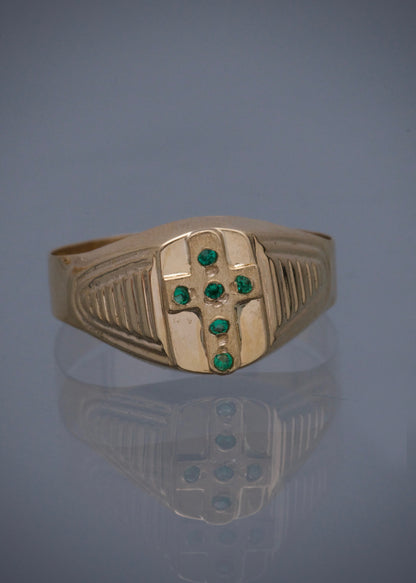 Anillo cruz con swarovski verde 2.1gr / Talla 10 1/2 / Oro Amarillo Nac B