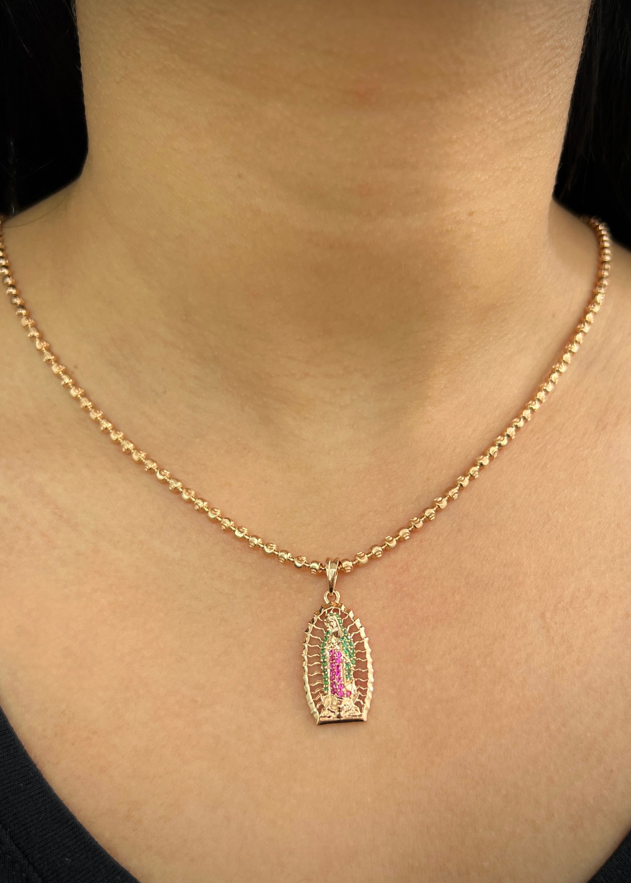 Dije virgen de guadalupe con swarovski multicolor 3.5gr / Largo 3.2cm / Oro Rosado Nac B