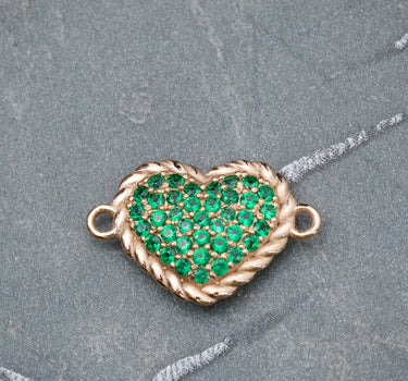 Herraje de corazon con swarovski verde 2.6gr / 2cm / Oro Rosado Nac B