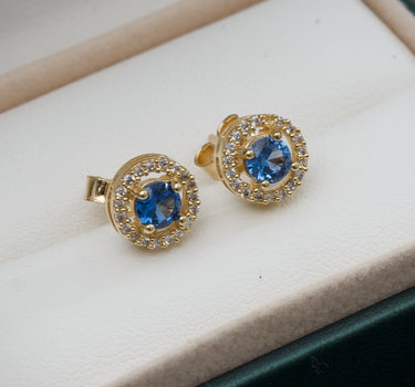 Topos Con Swarovski Central Azul 3.25gr / Largo 0.9cm / Oro Amarillo Nac M