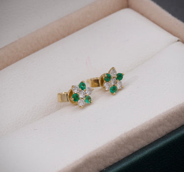 Topos Flor Con Esmeraldas y Diamantes 20pts 1.15gr / 6mm / Oro Amarillo (Joya) B
