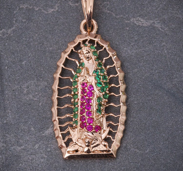 Dije virgen de guadalupe con swarovski multicolor 3.5gr / Largo 3.2cm / Oro Rosado Nac B