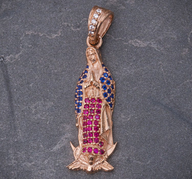 Dije virgen de guadalupe con swarovski azul 2.95gr / Largo 3.4cm / Oro Rosado Nac P