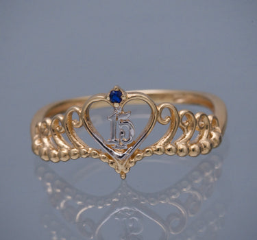 Anillo corona de 15s con swarovski azul 1.85gr / TALLA 7 / Oro Amarillo Nac M