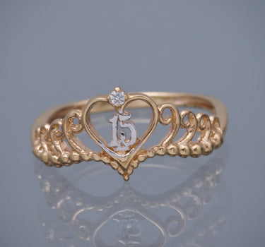 Anillo corona de 15s con swarovski blanco 2.05gr / TALLA 6 3/4 / Oro Amarillo Nac B