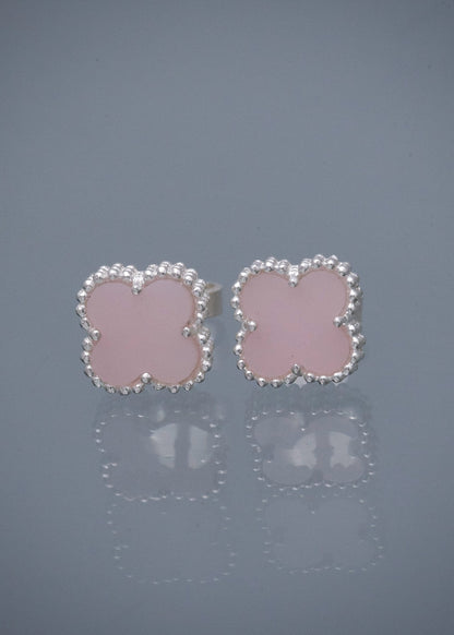 Topos Lucky Clover Piedra Rosada 1.65gr / 0.8cm / 8mm — Plata 925