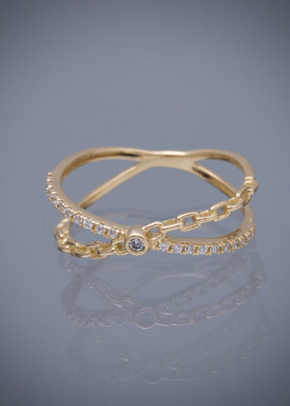 Anillo con swarovski blanco 1.7gr / TALLA 6 1/2 / Oro Amarillo Nac M