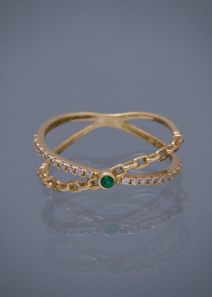 Anillo con swarovski verde y blanco 1.65gr / TALLA 6 / Oro Amarillo Nac B