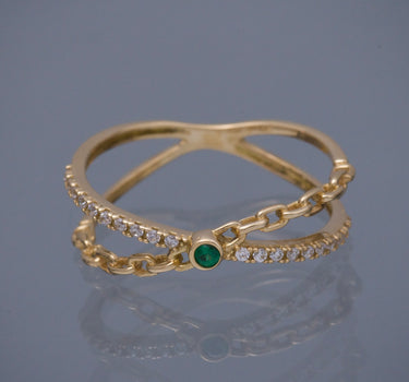Anillo con swarovski verde y blanco 1.65gr / TALLA 6 / Oro Amarillo Nac B