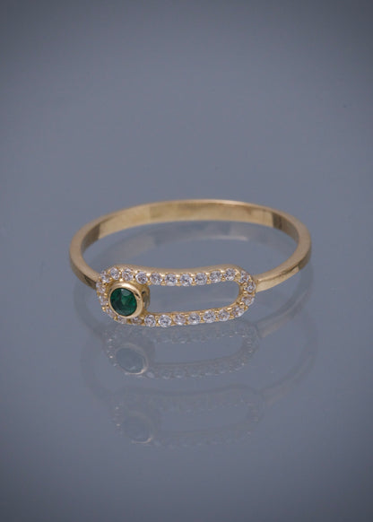 Anillo con swarovski blanco y verde 1.35gr / TALLA 6 1/4 / Oro Amarillo Nac M