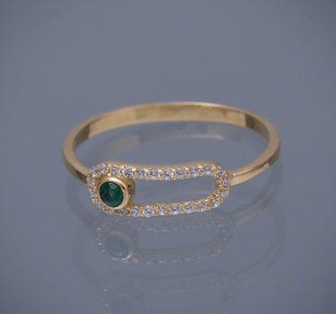 Anillo con swarovski blanco y verde 1.35gr / TALLA 6 1/4 / Oro Amarillo Nac M