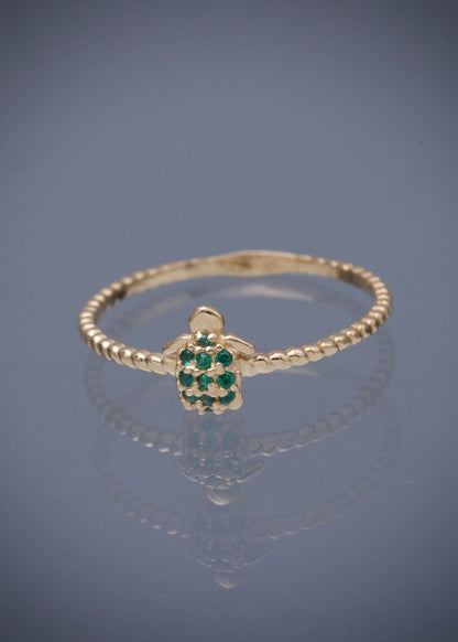 Anillo tortuga con swarovski verde 1.25gr / TALLA 8 / Oro Amarillo Nac B