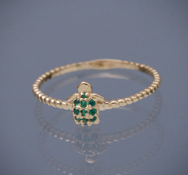Anillo tortuga con swarovski verde 1.25gr / TALLA 8 / Oro Amarillo Nac B