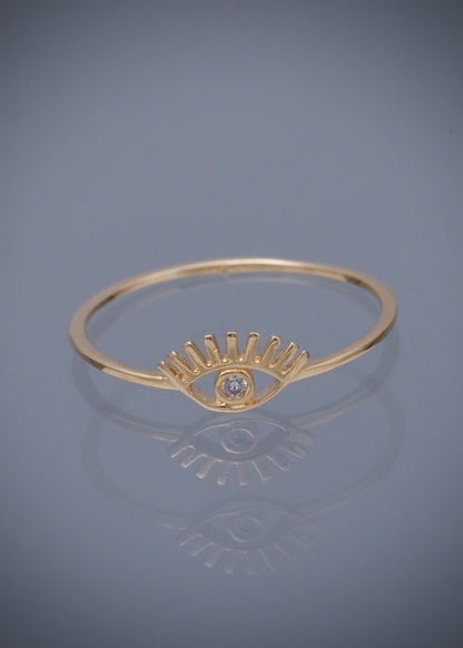 Anillo ojo con swarovski blanco 0.7gr / TALLA 7 1/2 / Oro Amarillo Nac P